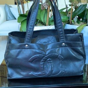 Chanel Black Leather Tote with Box